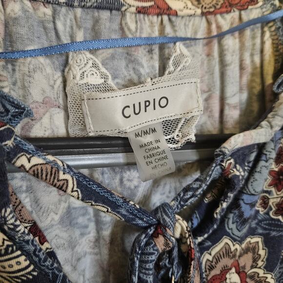 Cupio Size Medium M Boho Tunic Top Blouse Blue Floral Flower Viscose Oversized - Picture 3 of 10
